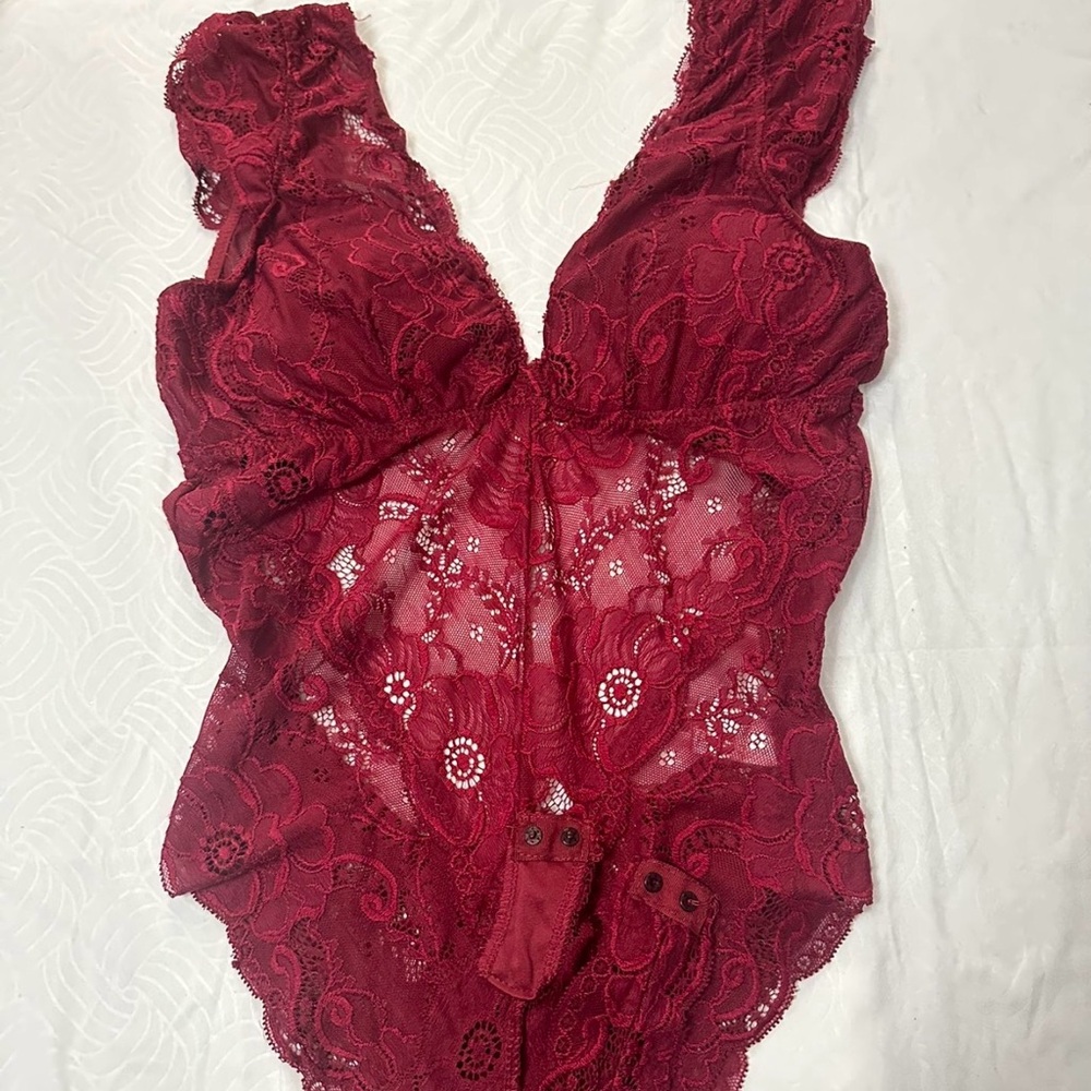 Haute Monde Red Floral Lace Bodysuit